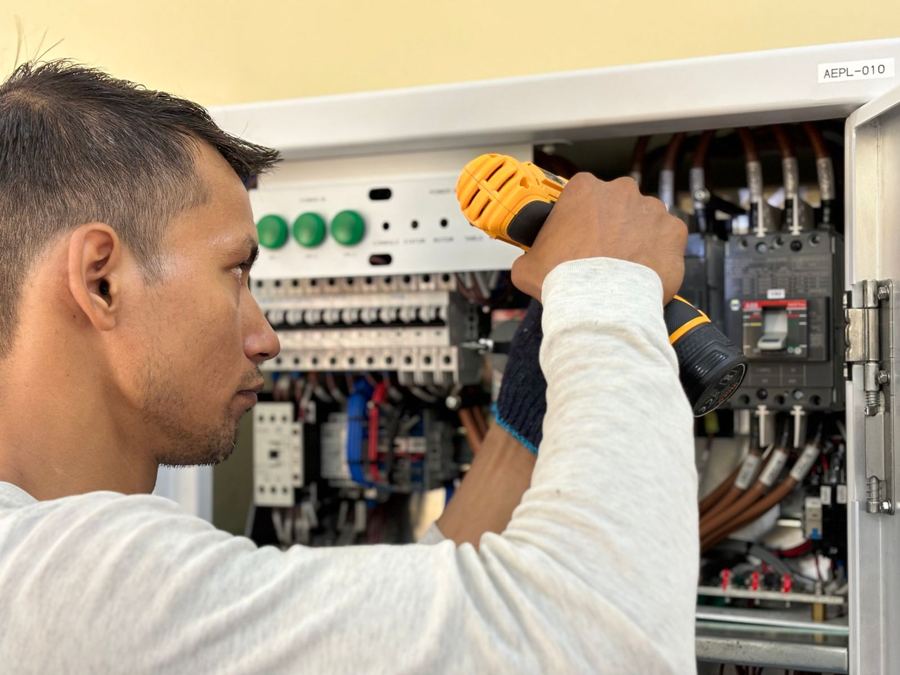 Electrician working on a DB board