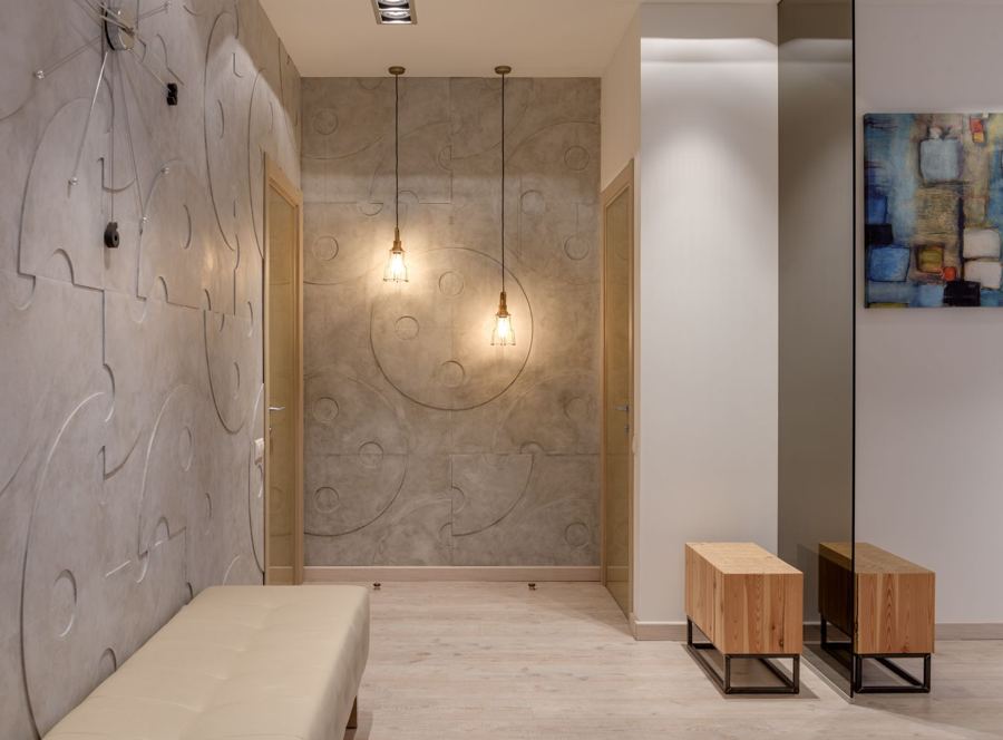 Modern hallway with pendant lights