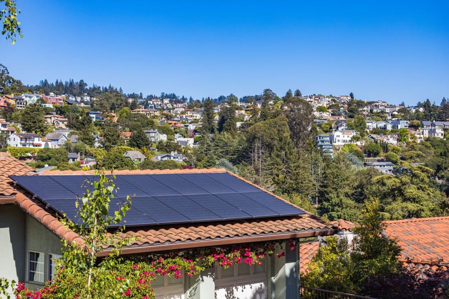 Home with rooftop solar panels